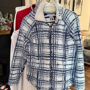 KEREN hart Blue and White Checkered Teddy Jacket